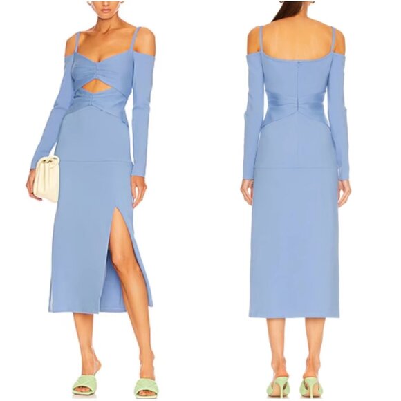 Alexis Elisabet Midi Dress Azul Blue XSmall Off the Shoulder Cocktail - Picture 1 of 6